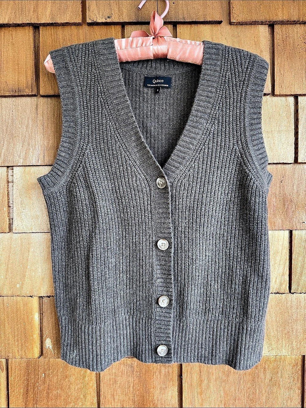 Quince Mongolian Cashmere Button Front Sweater Vest brown Small